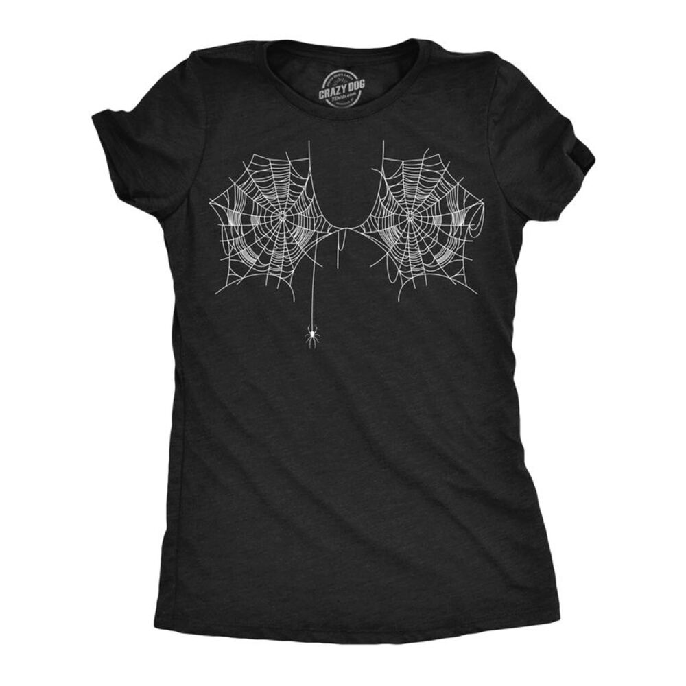 Womens Funny T Shirts Spider Web Boobs Halloween Tee For Ladies